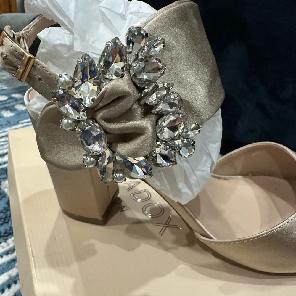 Benjamin Walk Cream and Silver Heels with Crystal Accents